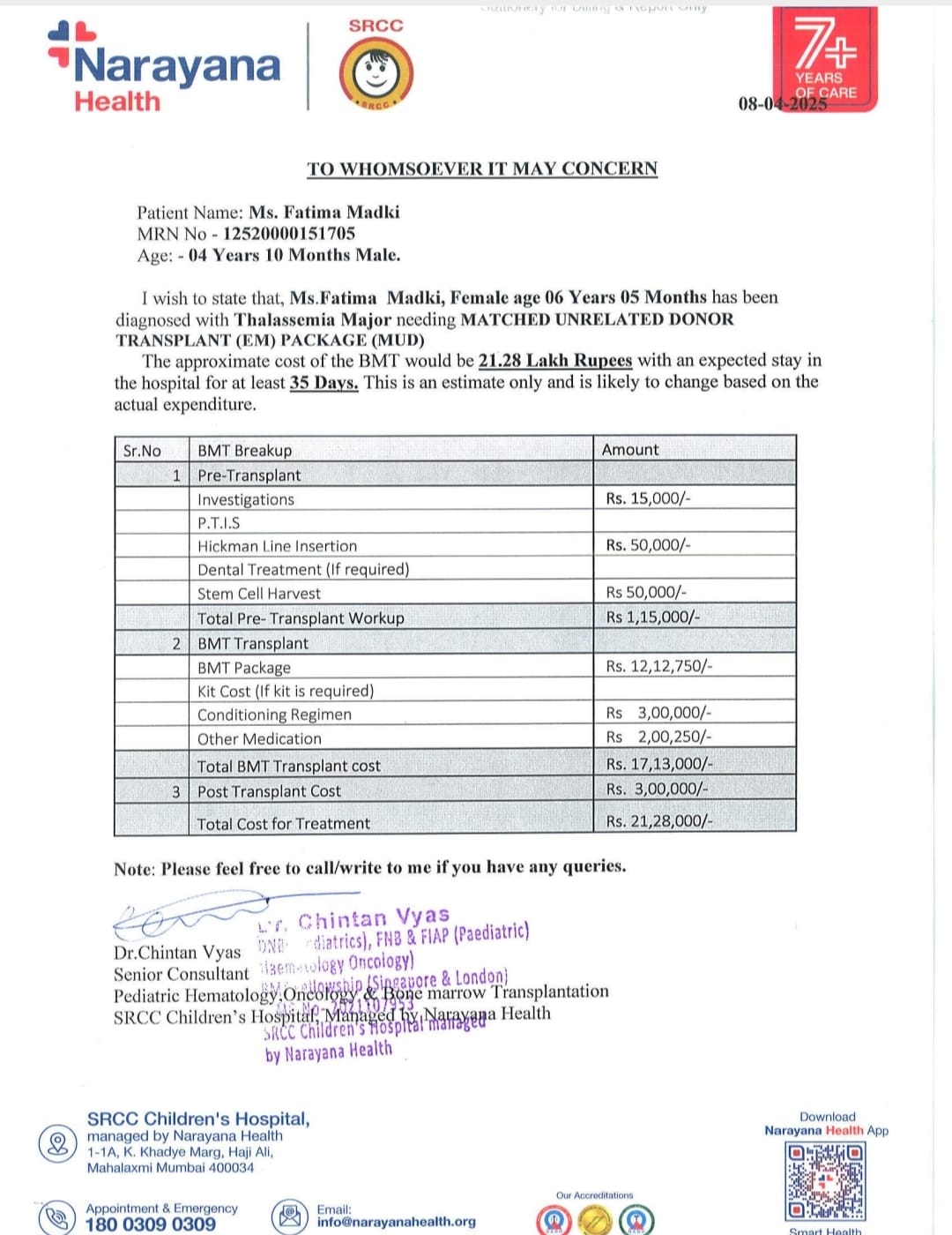 fatima madki medical certificate